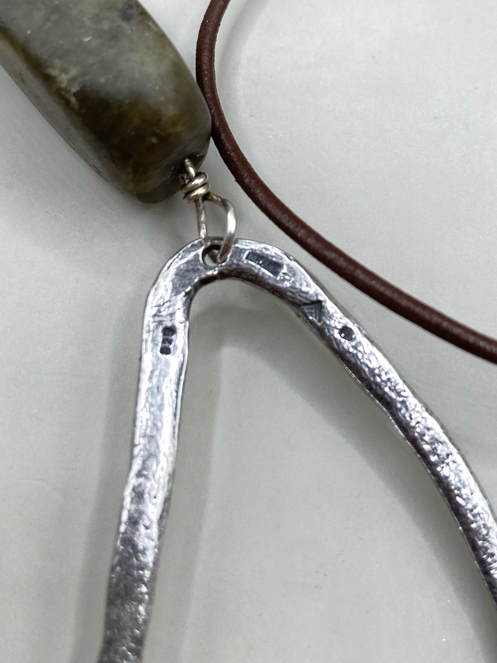 Silpada Brown Leather Necklace with Green Stone and Silver Teardrop Pendant - Picture 9 of 10